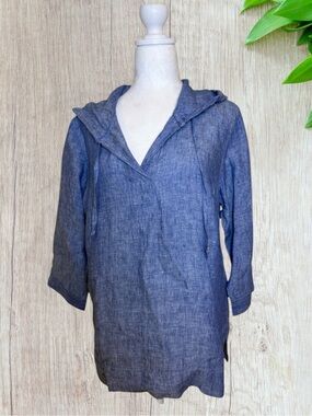 L.L. Bean 100% Washable Linen Hoodie Atlantic Blue  Tunic Shirt NWT Small